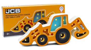 The London Toy Company JCB Backhoe Loader Construction Vehicle Wooden Table Lamp - Nightlight with LED Lights - JCB Officially Licensed Product