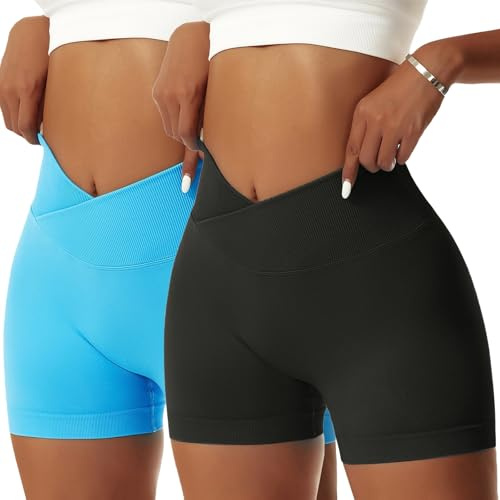 Vertvie Fitness-Shorts für Damen, V-Cross, elastisch, Push-Up, Yoga-Shorts, Booty Scrunch, hoch tailliert, sportliche Leggings, Klein