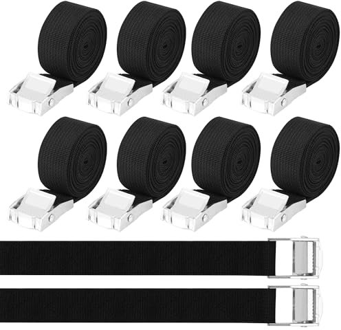 10 Pezzi Cinghie di Fissaggio， 25mm x 4m Cinghie di Tensione，DIN EN 12195-2 per furgoni, motociclette, camion con carico fisso, nero