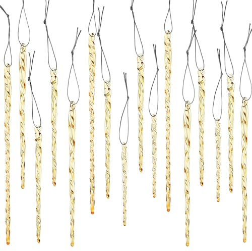 Boao Glass Icicle 3.5-7.8 Inch Twisted Glass Icicle Christmas Ornaments Hanging Decorations(Gold,25 Pcs)
