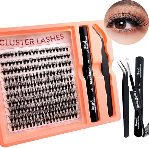 200 Pcs DIY Wimpern Extensions Set 0.07D 8-16MIX 40D Wimpern Einzeln Individuelle Falsche Wimpern Cluster mit Wimpernkleber und Pinzette für Anfänger Wiederverwendbar Wimpernbüschel (200P-40D)