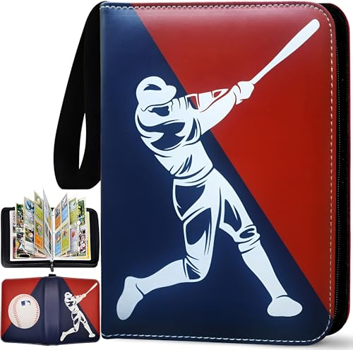 Baseball Card Binder 440 Pockets, 55 Sleeves Small Baseball Binder 3 Ring Zipper Trading Cards Holder 4 Pocket, Mini Sport Collection Book Storage Organizer, Album Folder Case Photocard Protector Gift