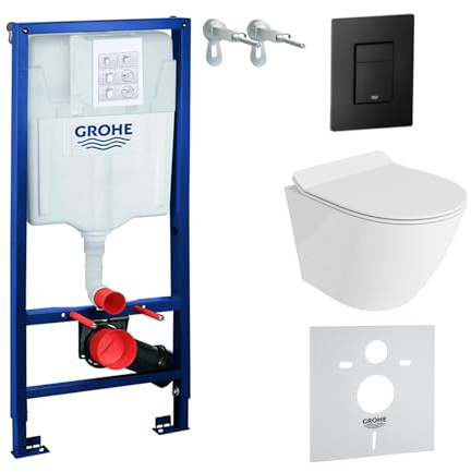 Lavita Vorwandelement Solido + WC Sitz mit Absenkautomatik + WC-Sitz SoftClose Schwarzer Knopf Komplettset Unterputz Spülkasten Toilette Komplett Sett WC