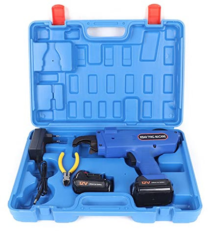 Automatische Bindemaschine Bewehrungsverbinder für 8-34mm Stahlband, Handheld Elektrische Drahtbinder Satz, Drahtbindemaschine Rebar Tier Tool mit Ladegerät 12V 300-500 mm