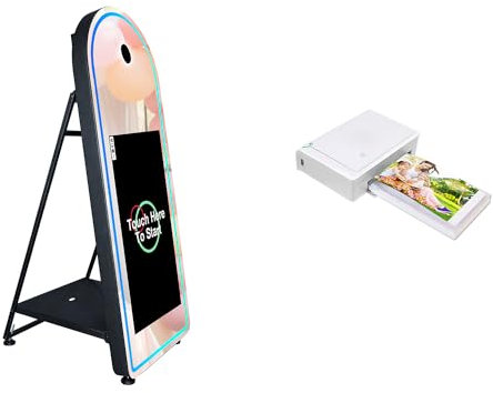 WideMeet Spiegel-Fotokabine, 81,3 cm (32 Zoll), Touchscreen, magischer Spiegelschrank, DSLR-Photobooth-Selfie, 165 cm, Fotokabinen-Maschine für Hochzeit, Party, Event (schwarze Maschine, Maschine +