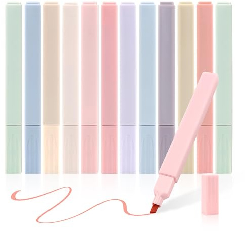 Textmarker Pastell,12 Stück Set, Aesthetic Marker, Highlighter Pen