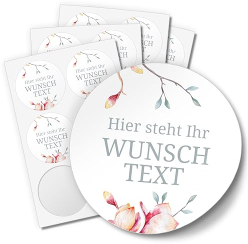 Einladungskarten Manufaktur Hamburg 24 PERSONALISIERTE Aufkleber mit Wunschtext individualisiert anpassbar Namen Datum Etiketten rund 4cm, Blume Magnolie