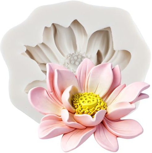 MINFEIDMS Stampi in silicone a forma di fiore di loto per fondente, cioccolato, caramelle, decorazioni per torte, pasta di zucchero, cupcake, argilla polimerica