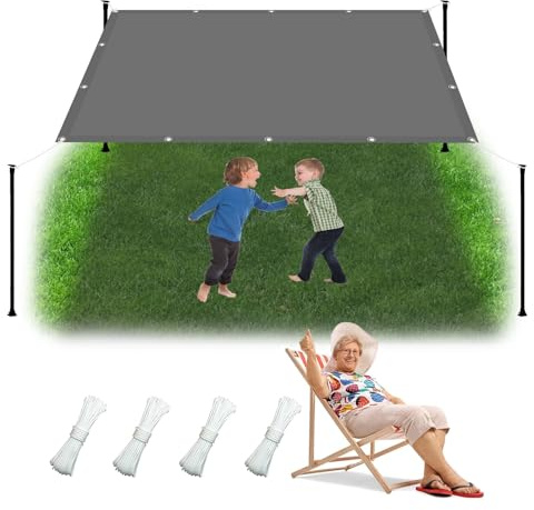 Markisenstoffe Meterware 2.4 x 5.9 m Wasserdicht Sonnensegel Balkon Reißfest UV-Schutz nach Mass Polyestergewebe Mit Seil Beschattungsnetz für Balkon Terrasse Garten, Hellgrau