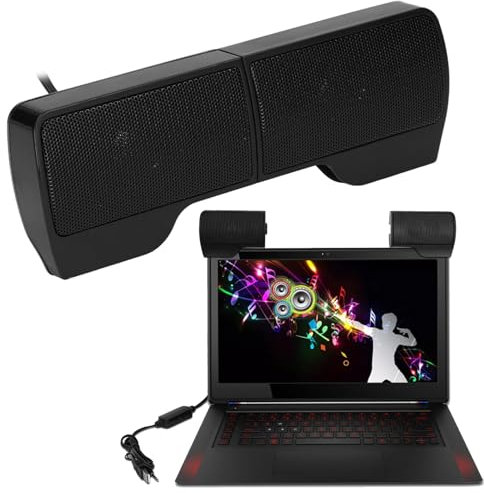 Altavoz portátil de Audio de 3,5 mm con alimentación USB, Monitor portátil con Cable, Barra de Sonido, Sonido estéreo con Clip de Pantalla para Monitor, tabletas portátiles, TV