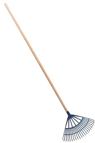 Garden Leaf Rake - 22 Tine Plastic Head & 120 cm Wooden Handle, 45 cm Wide - Lightweight & Durable for Quick Lawn Cleaning, Ideal Universal Gardening Tool for All Seasons
