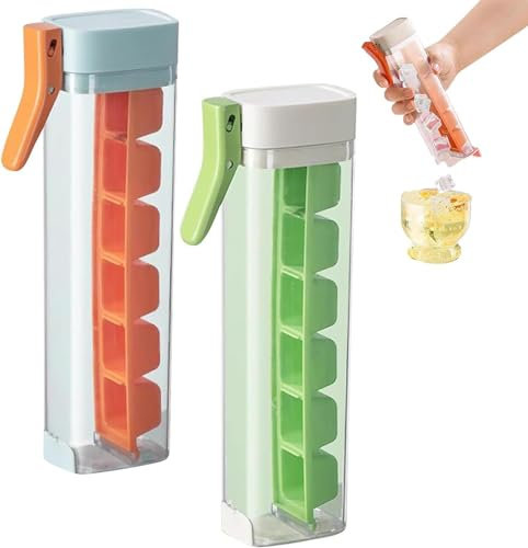 2 Pack Ice Cube Molds, Easy-Release Ice Cubes Maker, One Hand Press Ice Cube Trays for Cocktail, Coffee, Drinks