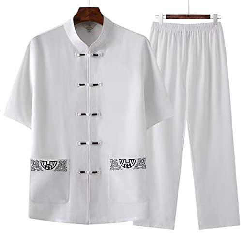 003,40, Herren Tai Chi Anzug Kampfkunst Shaolin Kung Fu Trainingskleidung Baumwolle Leinen Bestickte Kurzarm Uniform Unisex Kostüm Für Meditation