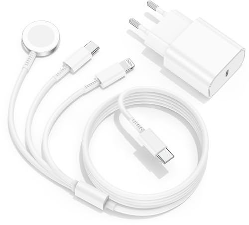 Apple Watch Ladekabel für iWatch und iPhone, 20W USB C Ladegerät mit 3 in 1 Kabel Original 2M für Apple Watch Series 9/8/7/6/SE/5/4/3/Ultra/iPhone 17/16/15/14/13/12/11/iPad