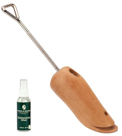 Langer & Messmer Schuhdehner und Stiefeldehner für den Spann und Rist für Herren gegen drückende Schuhe - gefertigt aus massivem Buchenholz inkl. Lederdehnerspray 50ml (Schuh, 45/47)