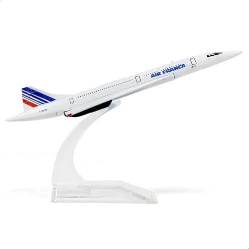 QIYUMOKE Concorde metallformgjuten flygplansmodell – 1:400 legering Concorde modell miniflygplan med stativ för display eller gåvor | Air France