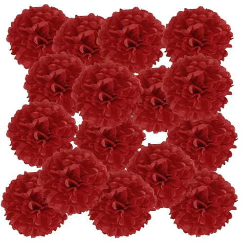 PATIKIL 20 Stück 15 cm Pom Poms Papier Blumen, Papierblumen Hochzeitsdeko Seidenpapier für Hochzeit Brautdusche Geburtstagsparty Hintergrund Dekoration, Rot