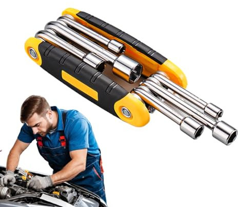 Bmdjdq Ensemble de tournevis à écrou pliable 6 en 1, ensemble de clés hexagonales compactes, outils de réparation de vélos, jeu de clés à douille, ensemble d'outils portables pour la maison, la
