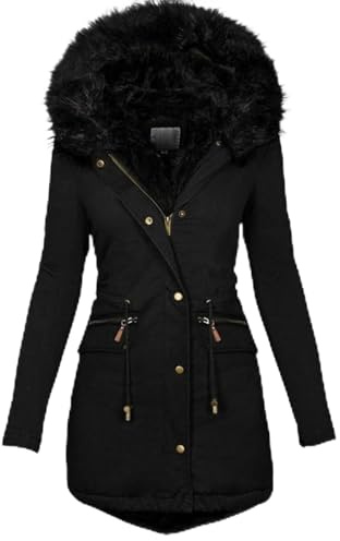 Parka Sherpa Femme Veste Laine Chaude Hiver Manteau Très Long Anorak Bordeaux Noir 2XL