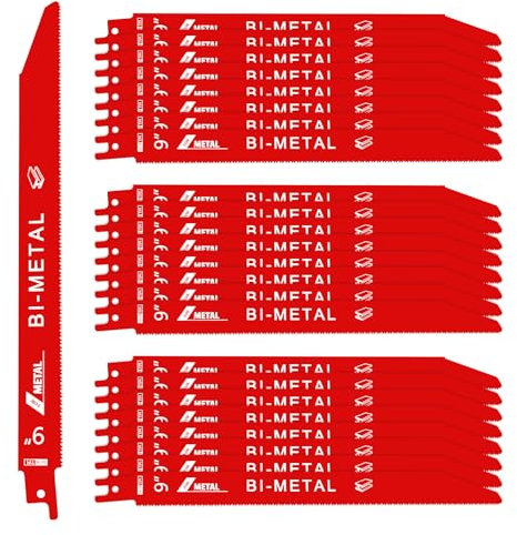 Lot de 25 lames de scie sabre 25,4 cm 14/18 TPI bi-métal - Scie pneumatique - Avec coffret de rangement - Pour la coupe du fer, de l'aluminium, de l'acier, du plastique, du bois
