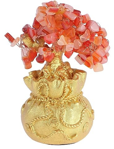 Alipis Kristallbaum Geldbaum-tischdekoration Aus Naturkristall Bonsai-Stil Baumschmuck Geldbaum-Dekoration Für Zuhause Büro Feng-Shui-Dekoration Rot