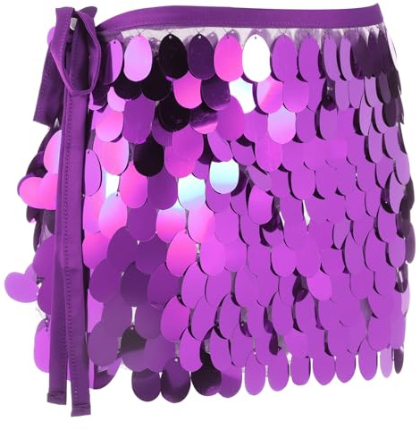 Sourcing Map Sparkly Sequin Short Skirt - Women's Rave Party Dance Hip Wrap for Party Night Club Costume (Purple)