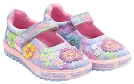 Lelli Kelly Girls Eloise Dolly Canvas Shoes Sequin Flowers LK4911 (Lilac, UK Footwear Size System, Little Kid, Numeric, Medium, 8)