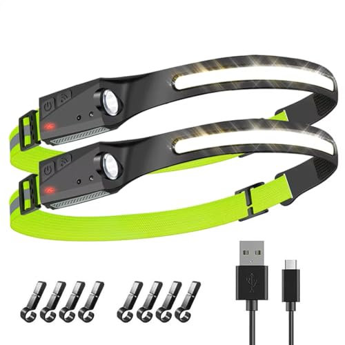 QATUEBV Led Cabeza Linterna Recargable Sensor Faro Al Aire Libre Camping Pesca De Emergencia Faros,2 Sets