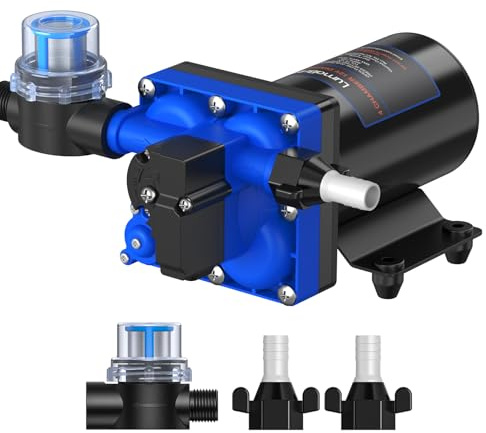LumaBrite Caravan Water Pump 12V 6.0GPM 70PSI RV Diaphragm Water Pump Self-Priming with Heavy Duty Pressure Switch and Strainer for RV, Marine, Yacht, Caravan