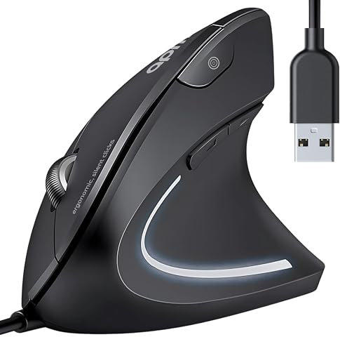 apm Kyno Souris Ergonomique Silencieuse Filaire, Souris Verticale, 1200 à 3600 DPI, 6 Boutons, LED, Prévention des TMS, pour Droitier PC Mac Ordinateur Portable, Clics Silencieux, 571166