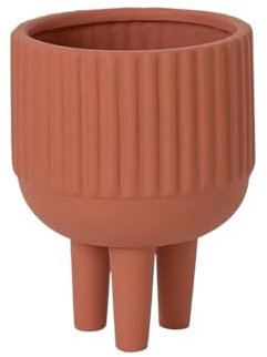 CJHFR472SG Jardinera Maceta de Mesa de Tres Patas, con Textura Lineal, Maceta de cerámica, for habitación, balcón, jardín, Oficina, contenedor de Plantas Interior-Exterior(Orange)