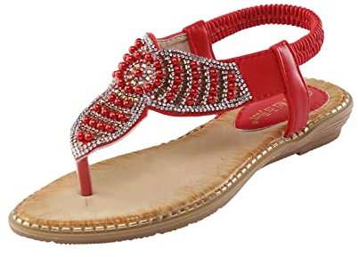 Sandalen Damen Sommer Mit Absatz - Zehentrenner Sandaletten Glitzer Strasssteine Zehensandalen Bohemian Flip Flops Flach Strandsandalen Open Toe Sommerschuhe Gummiband Slingback Sandals