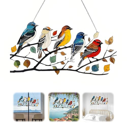Hummingbird Suncatcher Stained Glass Effect - Acrylic Window Hanging Rainbow Maker - Colourful Bird Ornament for Home & Garden Decor - Bird Lover Gift