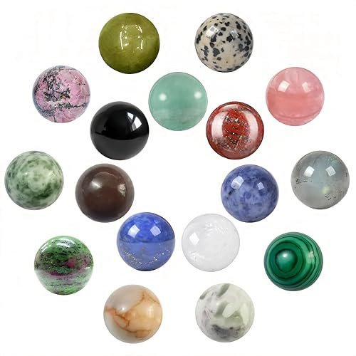 Tokaneit 17 Stück Kristallmurmeln, Kristallperlen, Edelstein Mix Perlen Set, Natürliche Edelstein Perlen mit Einzigartigen Mustern, Perfekt für Deko & DIY-Projekte, Mischfarben, 16mm