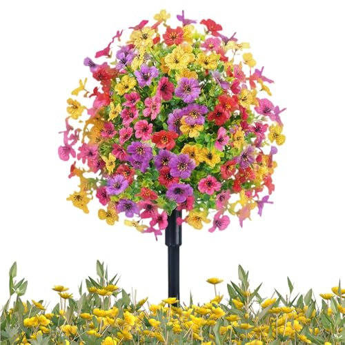 demaxiyad Estacas Decorativas para jardín, Ramo de Flores Artificiales de 61 cm, Anti-UV, Multicolor, Violeta, no se decolora, Resistente a la Intemperie, para Patio, césped, Porche