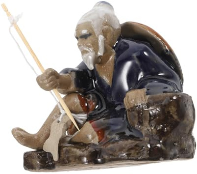 Mobestech Ceramic Fishing Old Figurine Mini Fisherman Statue for Garden Bonsai Fish Tank Decoration Fairy Garden Ornament Aquarium Ceramic Figures