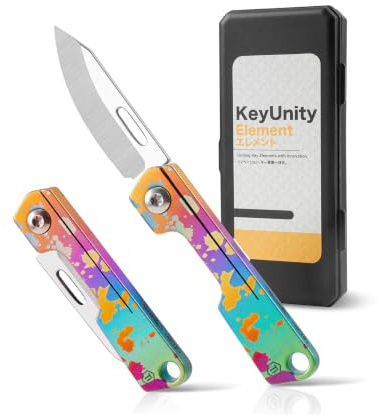 KeyUnity KK19 Titanium Mini Pocket Knife, 1.10-Inch Blade, Ink Splash