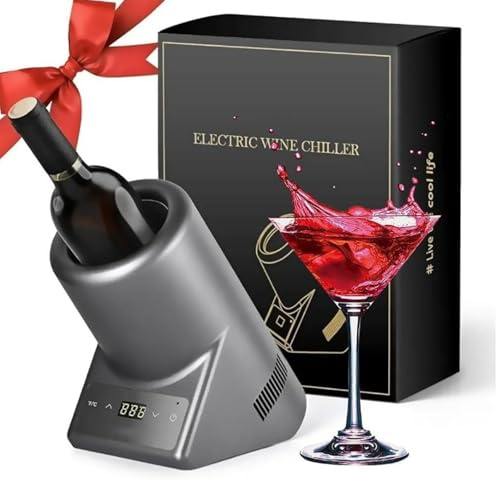 Drmoxin Enfriador De Vino Eléctrico, Cubo Enfriador De Vino De 210 X 135 X 240mm para Vino Tinto Y Blanco O Un Poco De Champán, Ideal para Amantes del Vino, No Requiere Hielo De Acero Inoxidable,Grey