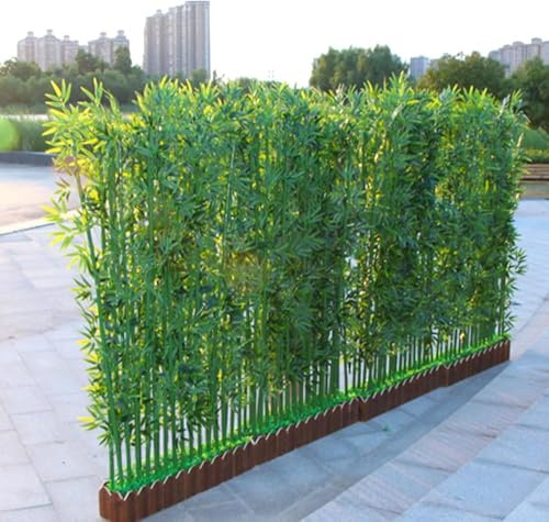 Paravent d'extérieur en Bambou Artificiel pour Parc, Jardin, Cour, terrasse, Porche, pergola, Patio, Hautes Fausses Plantes Vertes avec jardinière en Bois(Size:150cm L Base-26 Pole,Color:1.8m/5.9ft H)