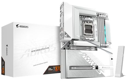 GIGABYTE X870 AORUS Stealth Ice Carte mère AMD AM5, ATX, DDR5, 4X M.2, PCIe 5.0, 2xUSB-4, USB-C, WIFI7, 5GbE LAN, EZ-Loquet