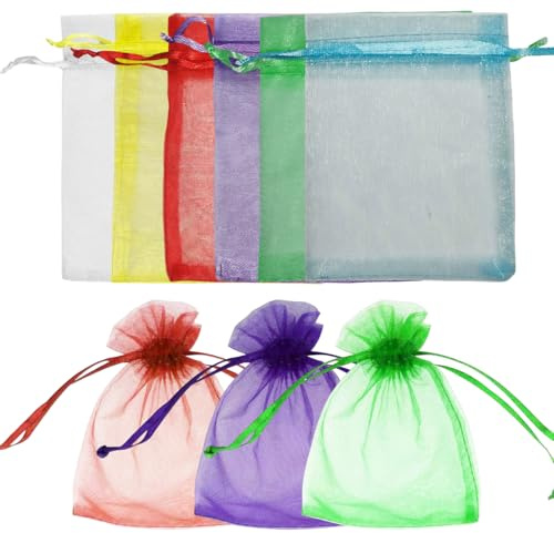 vaolmlop 60 Pcs Organza Pouches,7x9 cm Small Gift Bags,Jewelry Bags with Drawstring,Mini For Wedding,Christmas,Party Supplies(Six colors)