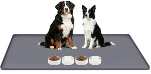 Kalolary 51 x 26 Zoll Große Silikonmatte Hunde Futtermatte (Grau) | Hunde Silikonmatte mit Erhöhtem Rand Rutschfest für Futter und Wassernäpfe Leicht zu Reinigen Schützt Boden