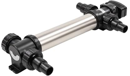 VIALIA UVC Teichklärer SUV-7110 Edelstahl 110 Watt Algenvernichter | Max. Teichgröße 120 m³, Durchfluss 8 m³/h, Inkl. 4 Schlauchnippel 38/50 mm & 2 Gewinde, Quick-Lock System