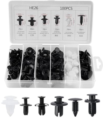 Xibao 100PCS Clips de Fixation Voiture,Rivet Plastique,Clips Voiture,Accessoires Auto,Agrafes Carrosserie,Convient pour la Plupart des Revêtements de Voitures, Panneaux de Porte,Pare-chocs,Ailes