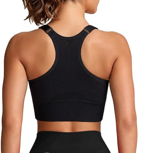 Litherday Sport-BH för kvinnor, push-up, starkt stöd, justerbara axelband utan bygel, avtagbar, vadderad racerback för fitness, jogging, yoga, svart, S
