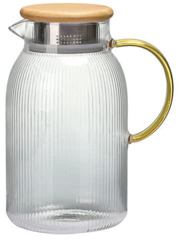 Jarra de agua de vidrio con tapa|Jarra de agua de vidrio con tapa de 1600 ml de jugo de estilo simple Té helado resistente al calor con asa para bebidas en el refrigerador