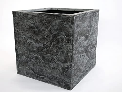 Elegant Einrichten Pflanzkübel, Blumenkübel Fiberglas Stein-Optik quadratisch 60x60x60cm anthrazit grau.