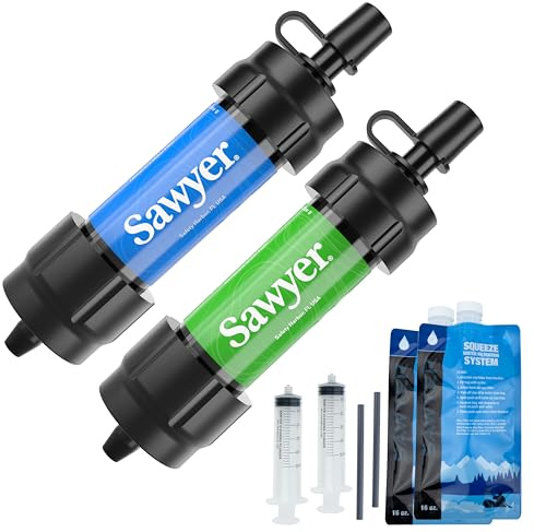 Sawyer MINI PointONE Filter Sparsets vattenfilter för camping utomhus vandring vandring sport Fitness SP2101 Blå + Grön