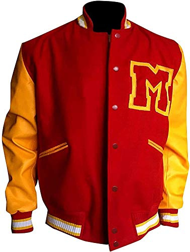 e Genius Michael Jackson Thriller Red M Logo Varsity Letterman Bomber Jacket-Chaqueta Roja Hombre Michael Jackson Chaqueta de Lana Hombre Thriller Chaqueta Varsity Jacket