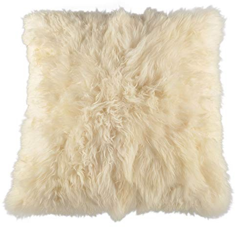 generisch KUHFELLE Online Lammfell Pouf Sitzkissen Bodenkissen 80 x 80 cm Creme Weiss XXL aus Echtem Britischen Lammfell mit Schaumstoff-Flocken Füllung